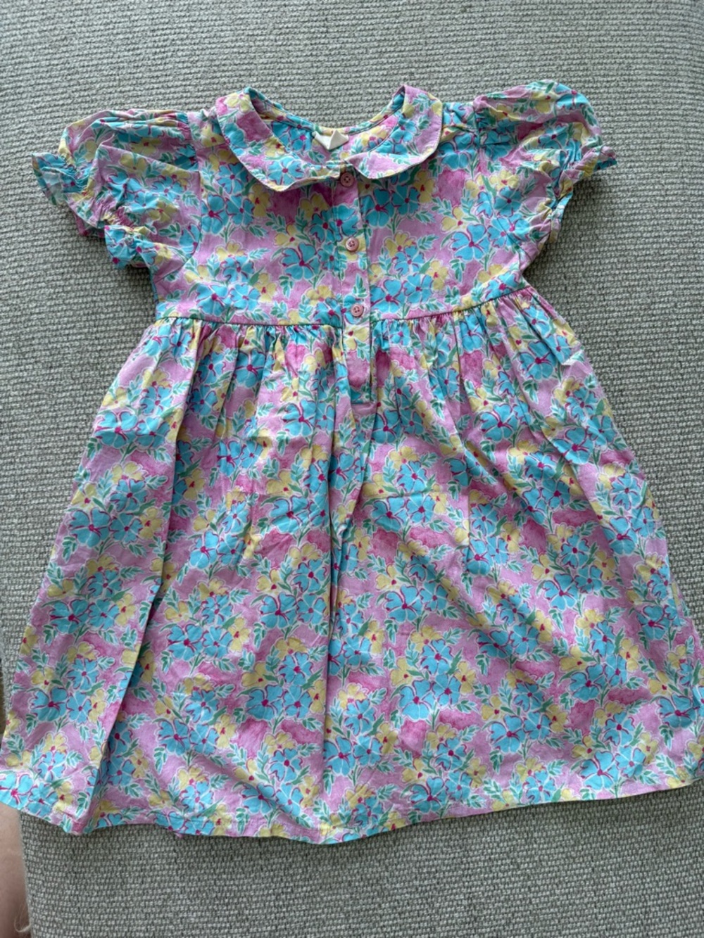 Laura Ashley 5Y Girls Floral Peter Pan Collar Dress - Blue & Pink